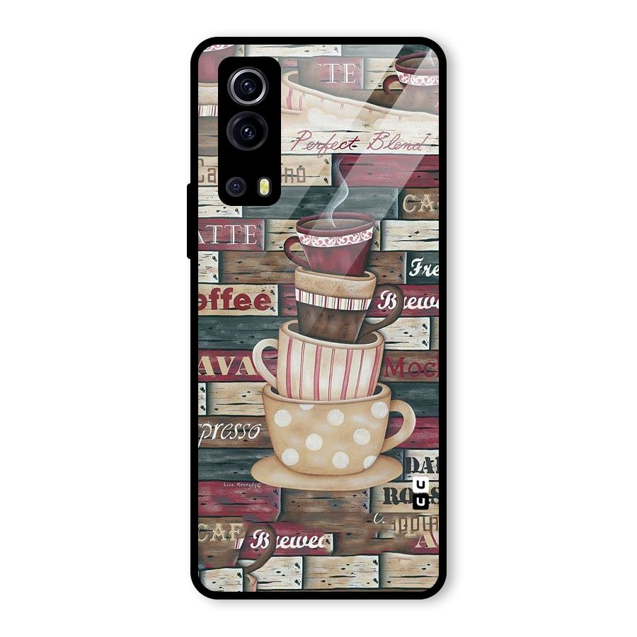 Cute Coffee Cups Glass Back Case for Vivo iQOO Z3