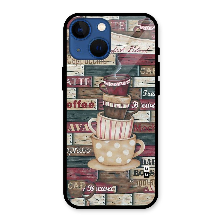 Cute Coffee Cups Glass Back Case for iPhone 13 Mini