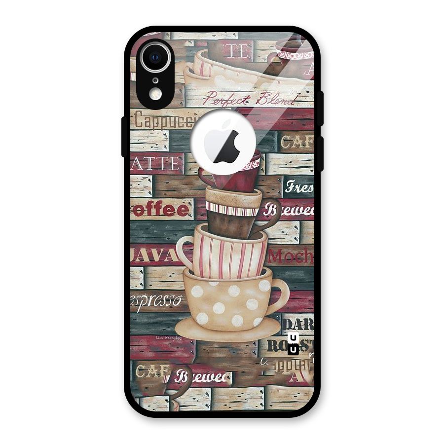 Cute Coffee Cups Glass Back Case for iPhone XR Logo Cut