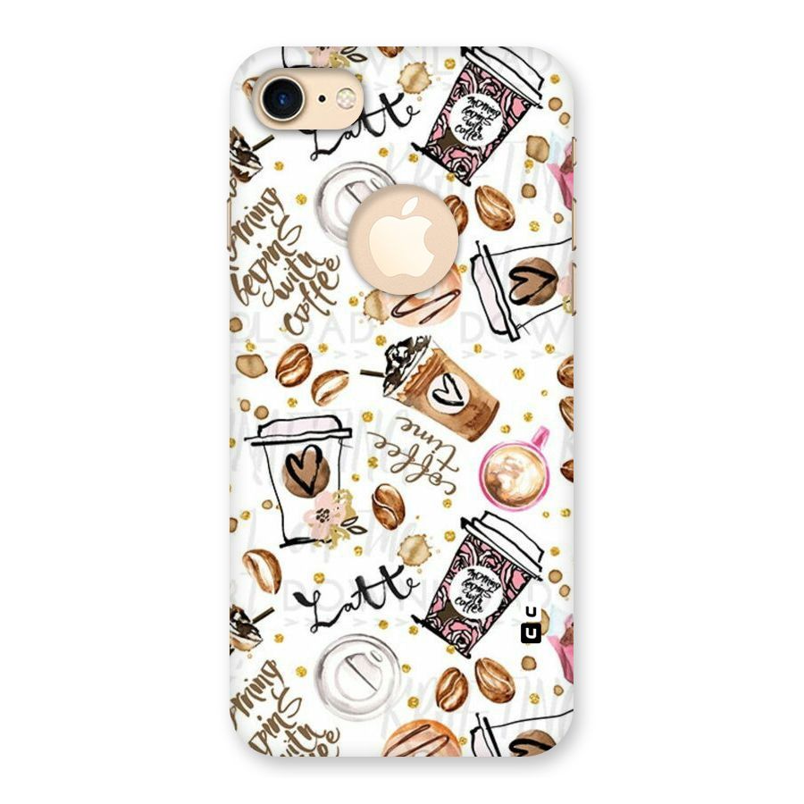 Cute Coffee Pattern Back Case for iPhone 7 Logo Cut