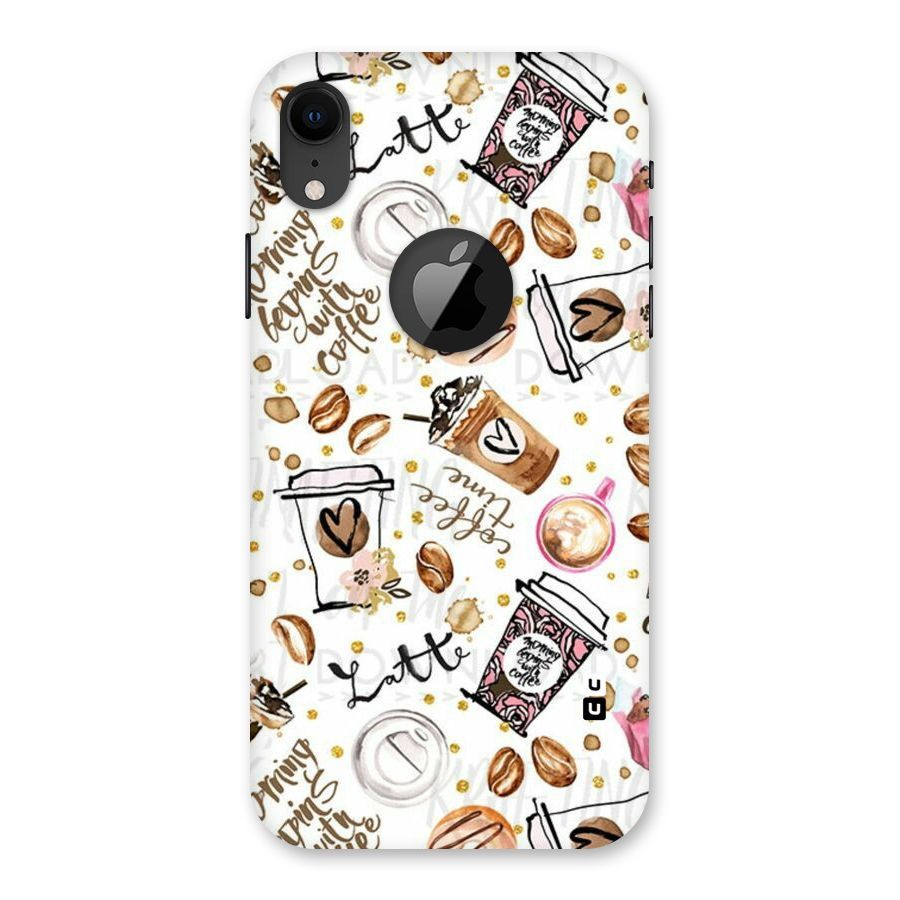 Cute Coffee Pattern Back Case for iPhone XR Logo Cut