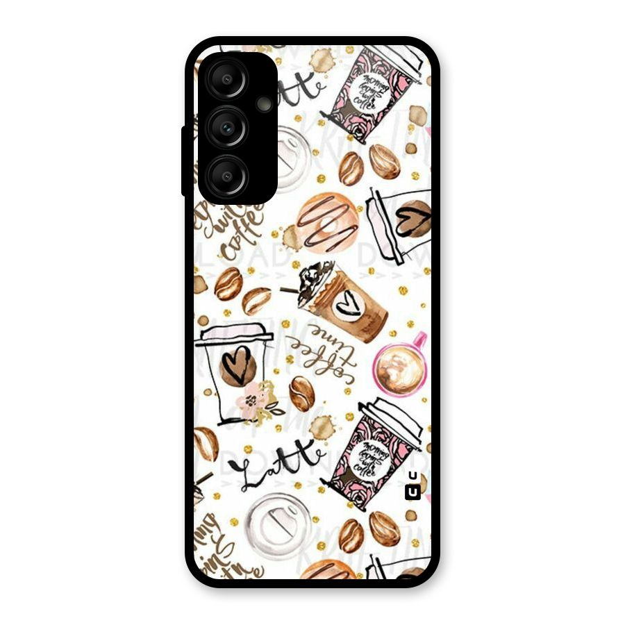 Cute Coffee Pattern Glass Back Case for Galaxy A14 5G