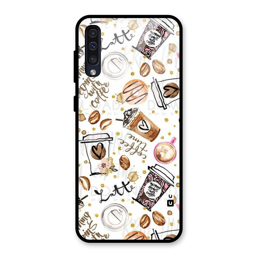 Cute Coffee Pattern Glass Back Case for Galaxy A50