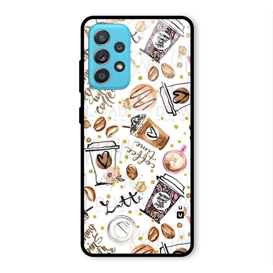 Cute Coffee Pattern Glass Back Case for Galaxy A52