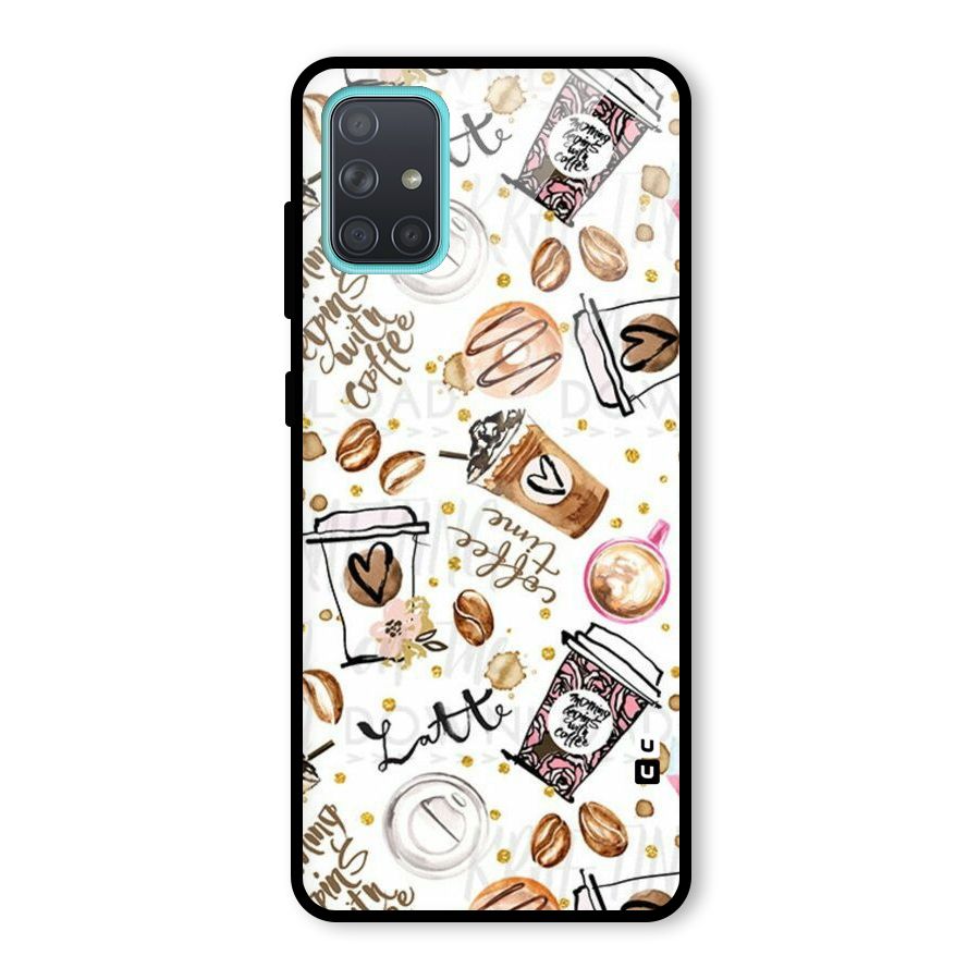 Cute Coffee Pattern Glass Back Case for Galaxy A71