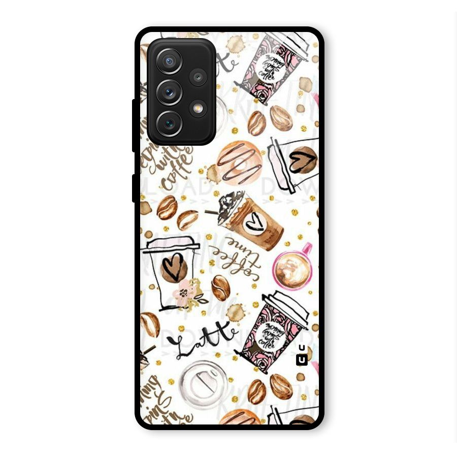Cute Coffee Pattern Glass Back Case for Galaxy A72