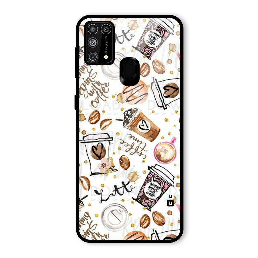 Cute Coffee Pattern Glass Back Case for Galaxy F41