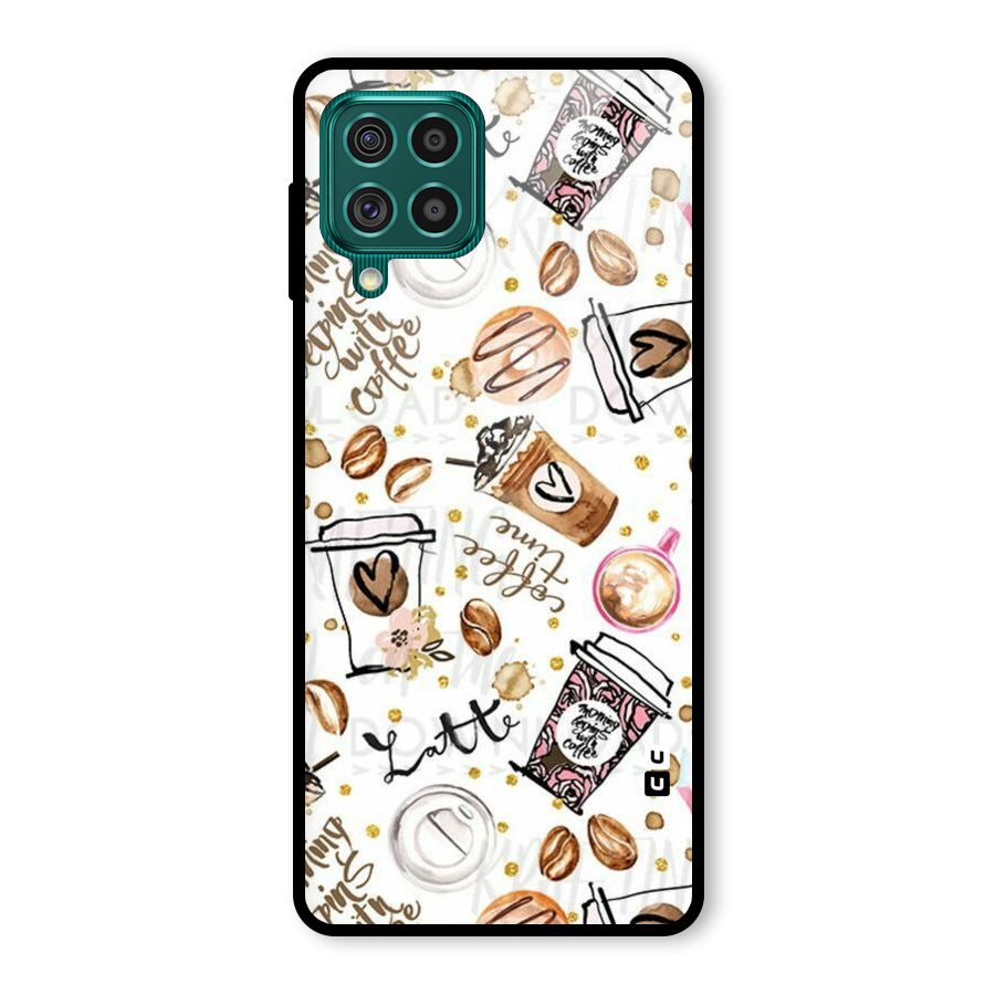 Cute Coffee Pattern Glass Back Case for Galaxy F62