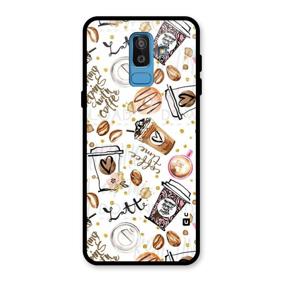 Cute Coffee Pattern Glass Back Case for Galaxy J8