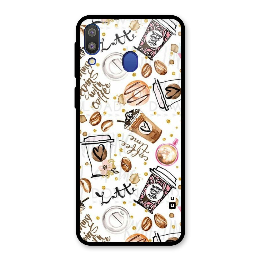 Cute Coffee Pattern Glass Back Case for Galaxy M20