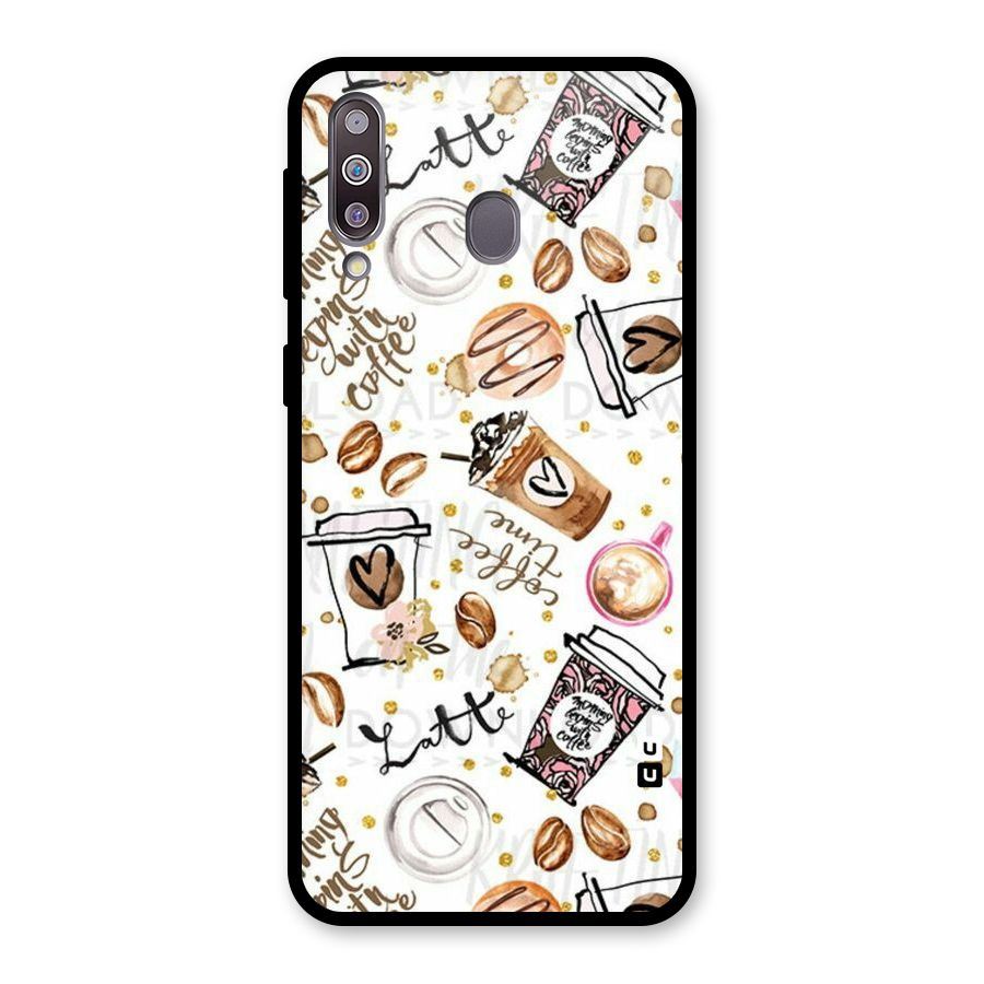 Cute Coffee Pattern Glass Back Case for Galaxy M30