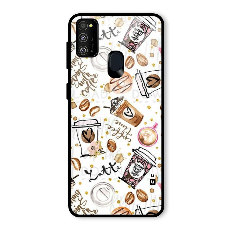 Cute Coffee Pattern Glass Back Case for Galaxy M30s