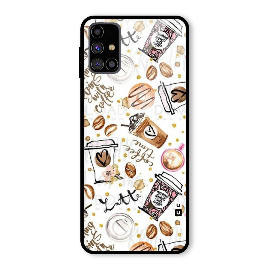 Cute Coffee Pattern Glass Back Case for Galaxy M31s