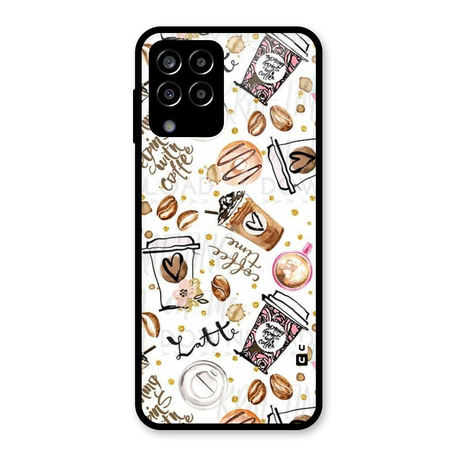 Cute Coffee Pattern Glass Back Case for Galaxy M33