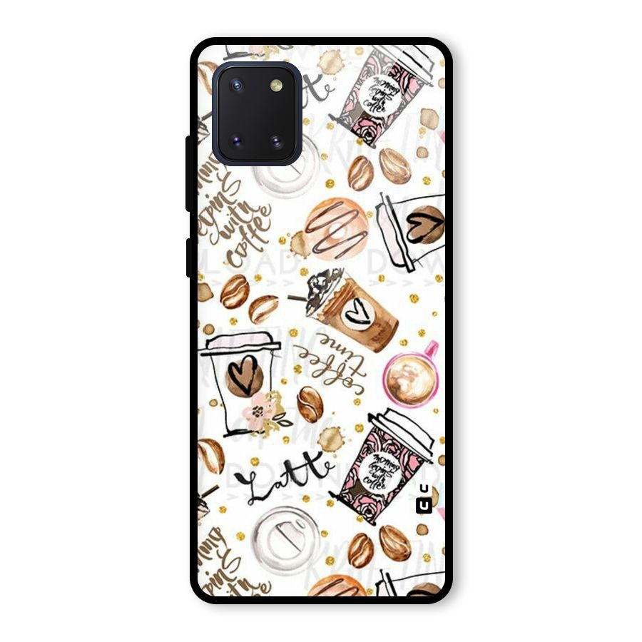 Cute Coffee Pattern Glass Back Case for Galaxy Note 10 Lite