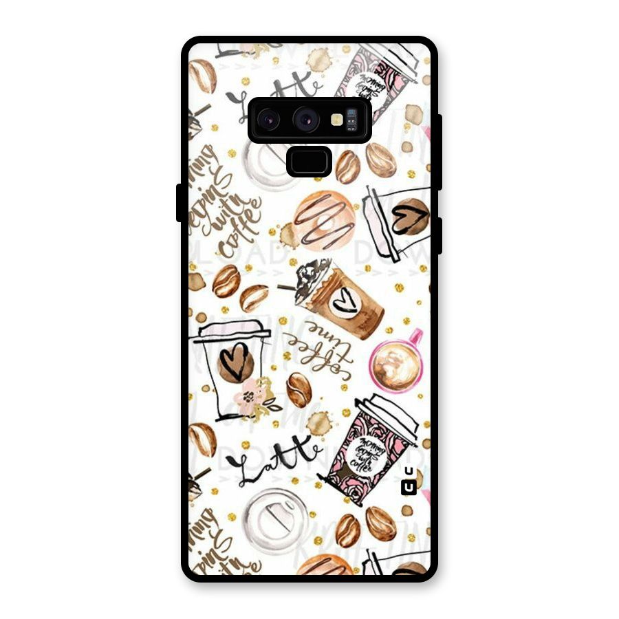 Cute Coffee Pattern Glass Back Case for Galaxy Note 9