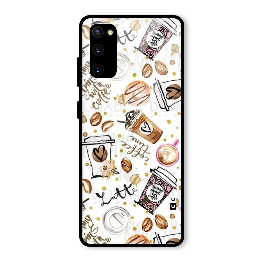 Cute Coffee Pattern Glass Back Case for Galaxy S20 FE 5G