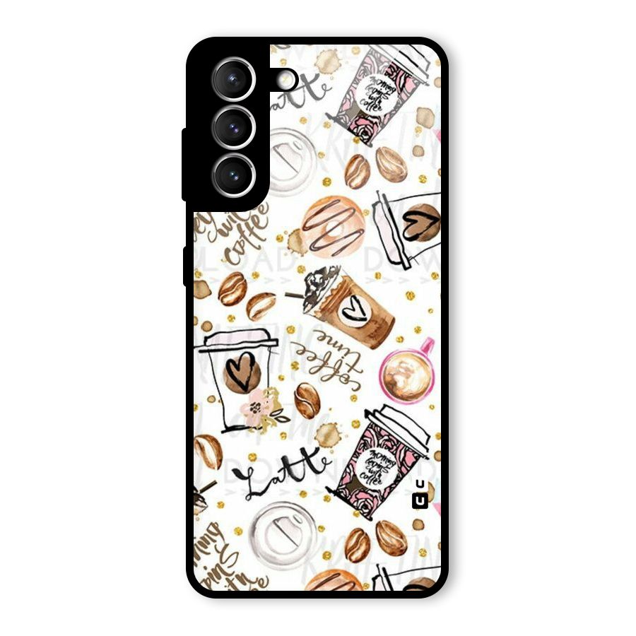 Cute Coffee Pattern Glass Back Case for Galaxy S21 5G
