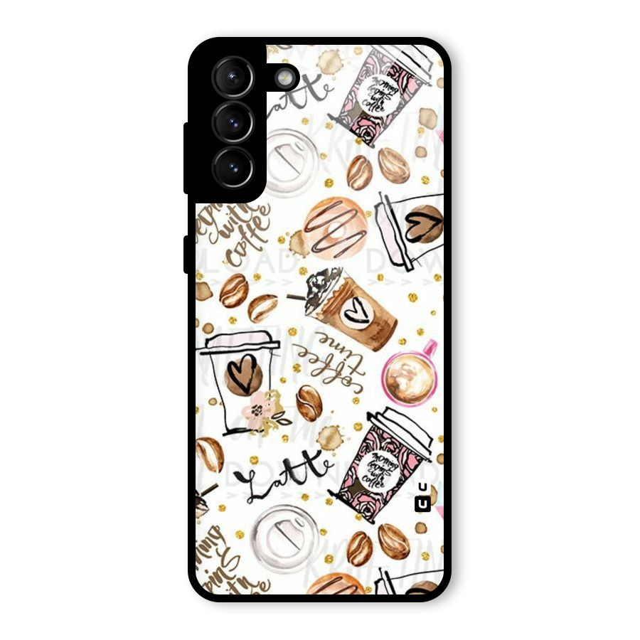 Cute Coffee Pattern Glass Back Case for Galaxy S21 Plus