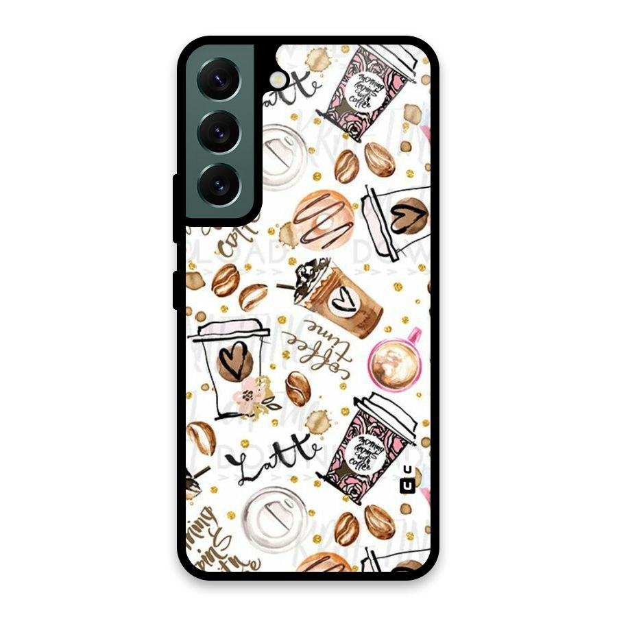 Cute Coffee Pattern Glass Back Case for Galaxy S22 5G