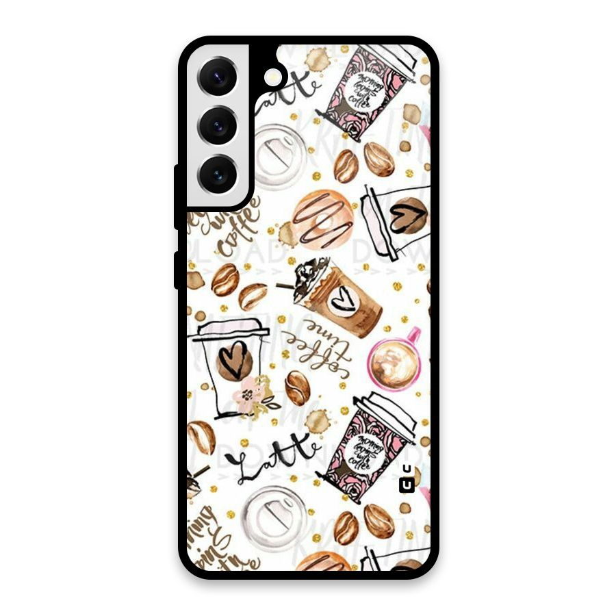 Cute Coffee Pattern Glass Back Case for Galaxy S22 Plus 5G
