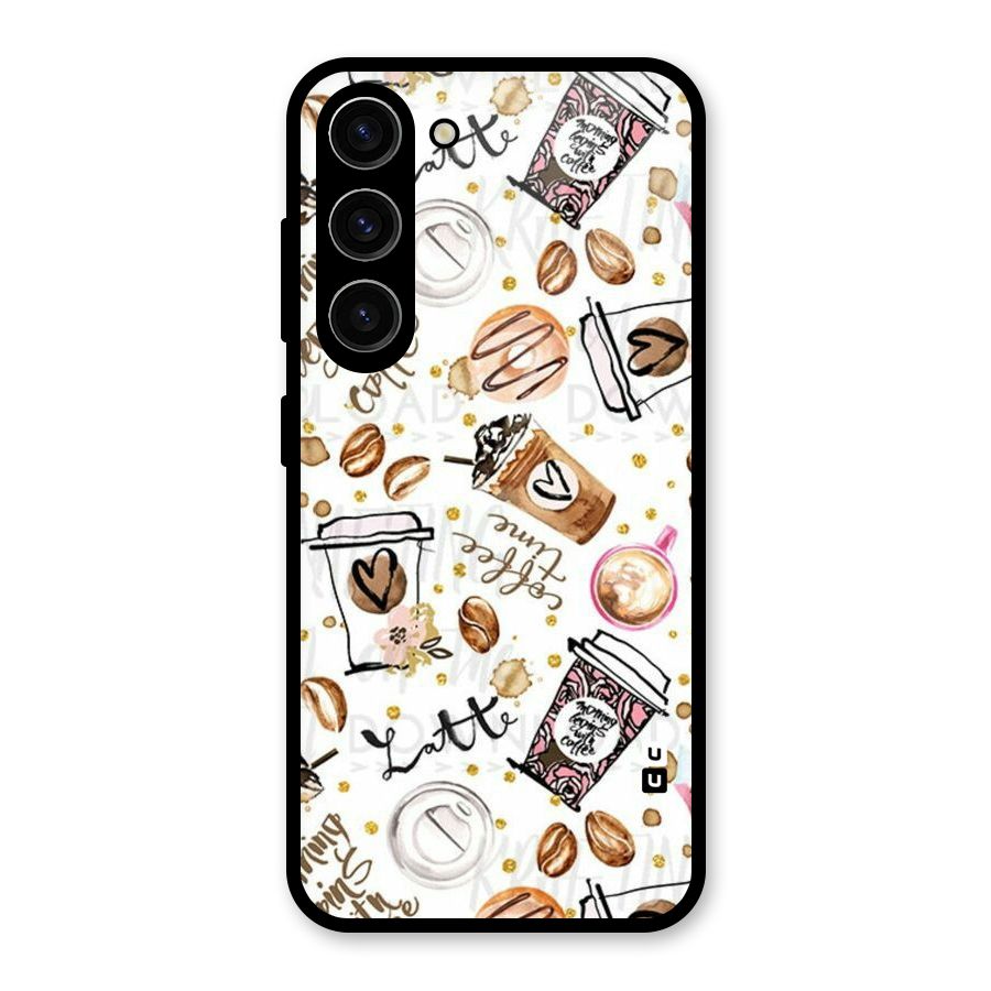 Cute Coffee Pattern Glass Back Case for Galaxy S23