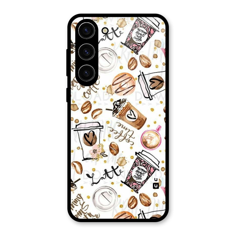 Cute Coffee Pattern Glass Back Case for Galaxy S23 Plus