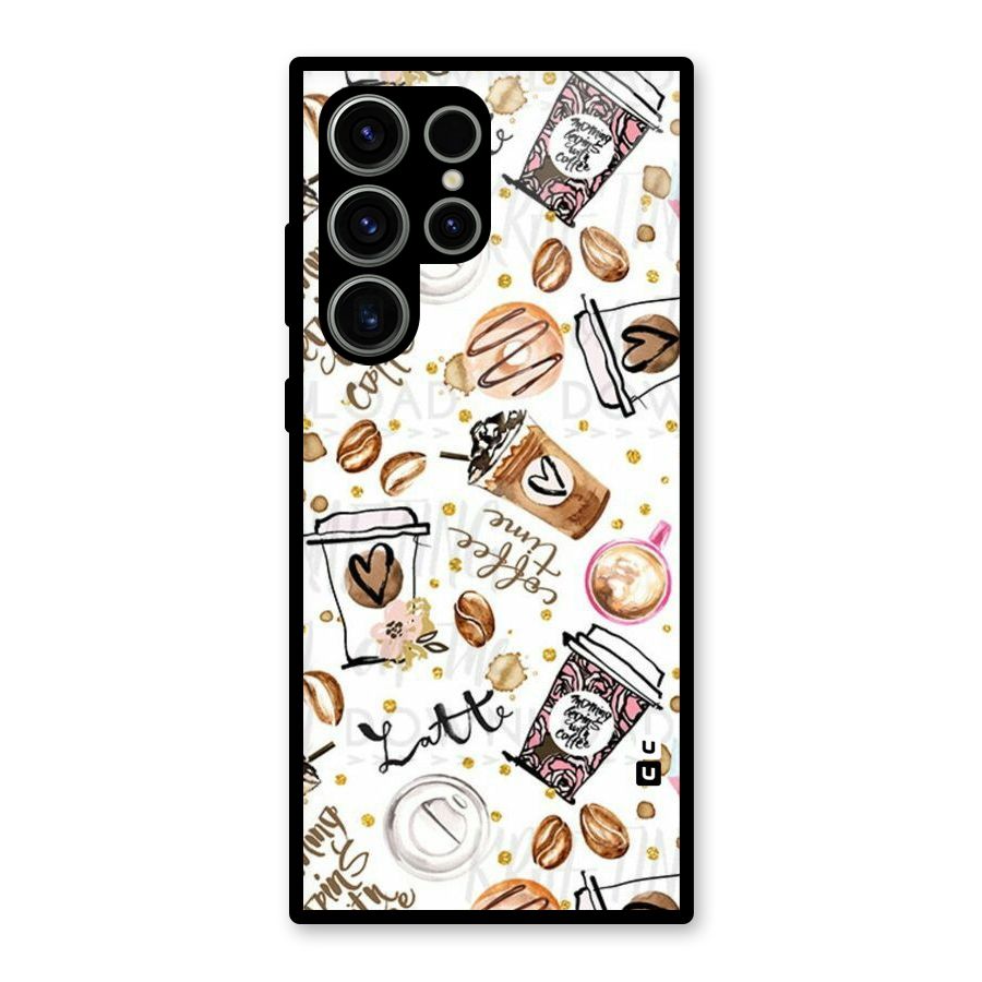 Cute Coffee Pattern Glass Back Case for Galaxy S23 Ultra