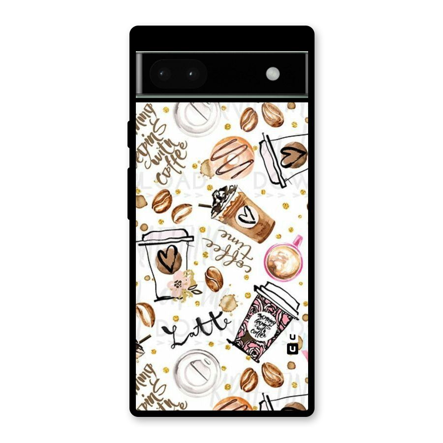 Cute Coffee Pattern Glass Back Case for Google Pixel 6a