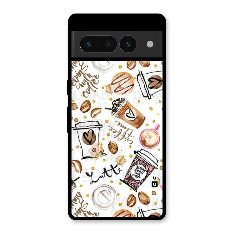 Cute Coffee Pattern Glass Back Case for Google Pixel 7 Pro