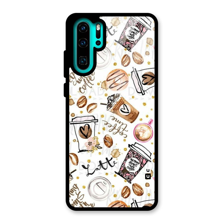 Cute Coffee Pattern Glass Back Case for Huawei P30 Pro