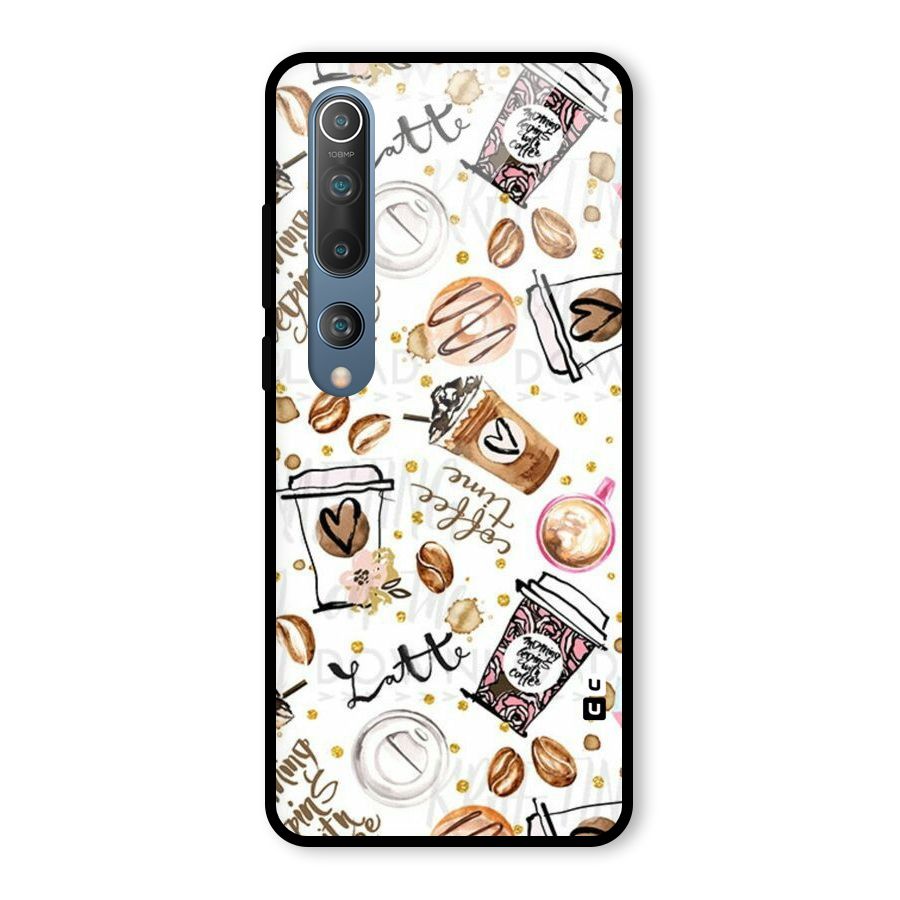 Cute Coffee Pattern Glass Back Case for Mi 10