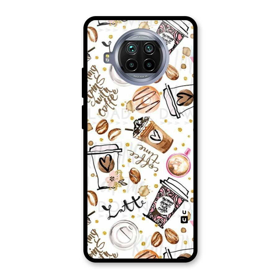 Cute Coffee Pattern Glass Back Case for Mi 10i