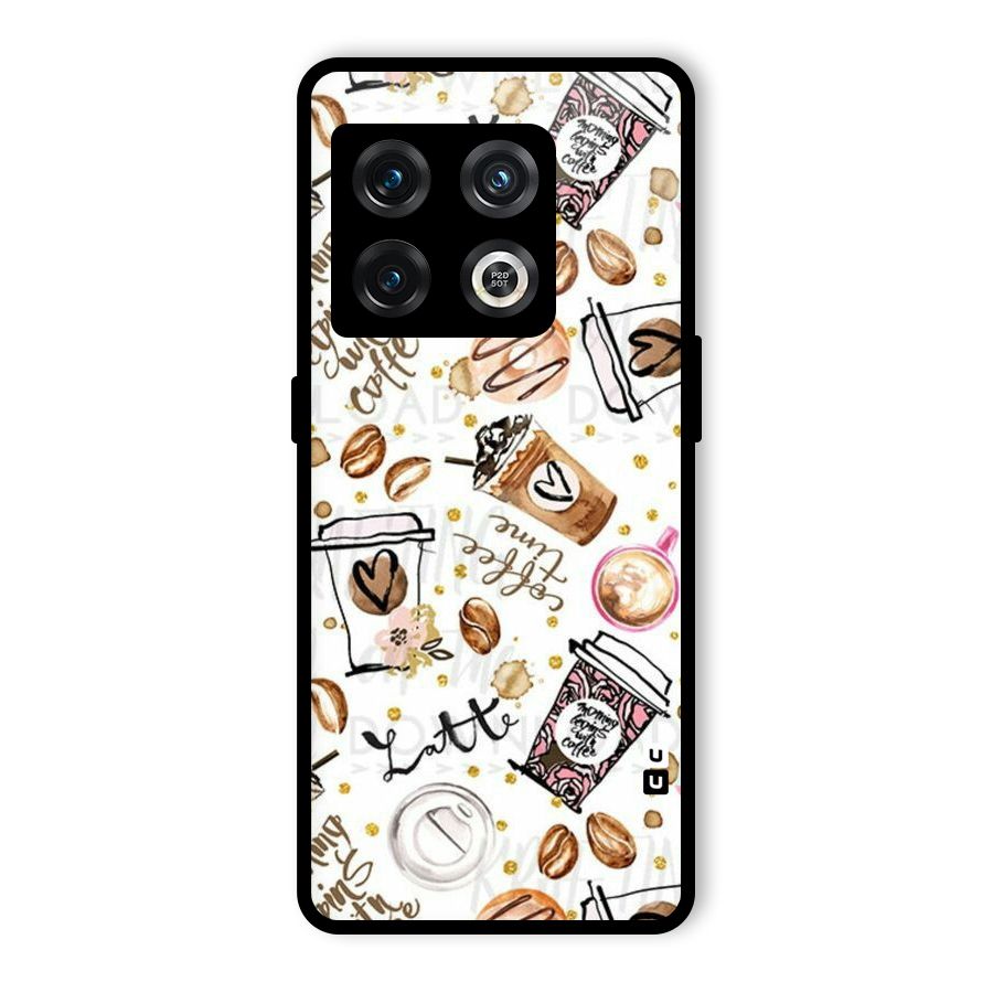 Cute Coffee Pattern Glass Back Case for OnePlus 10 Pro 5G