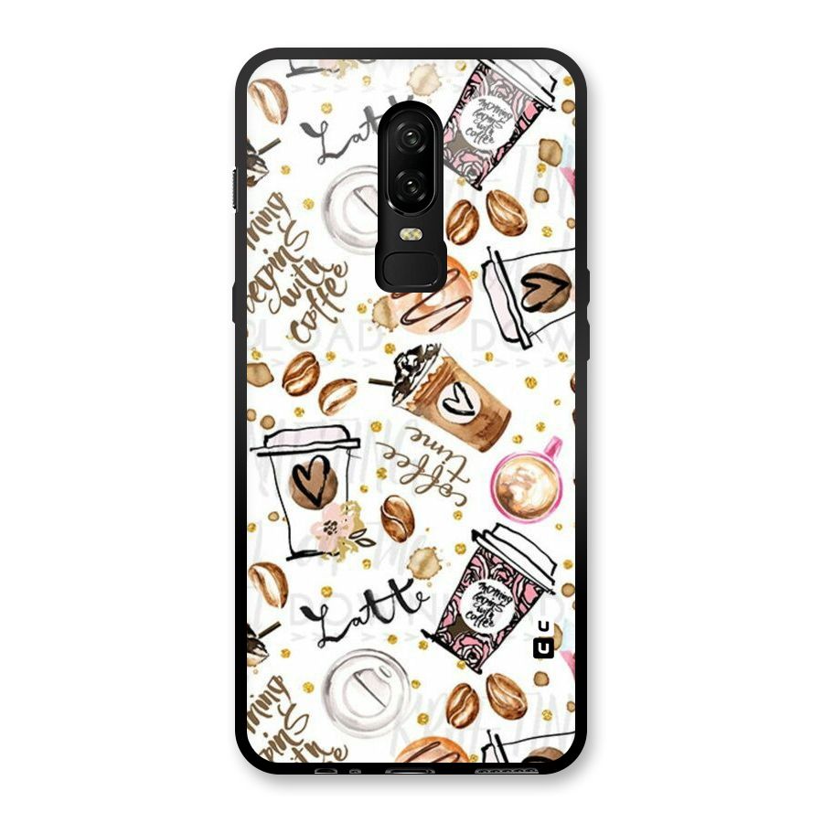 Cute Coffee Pattern Glass Back Case for OnePlus 6