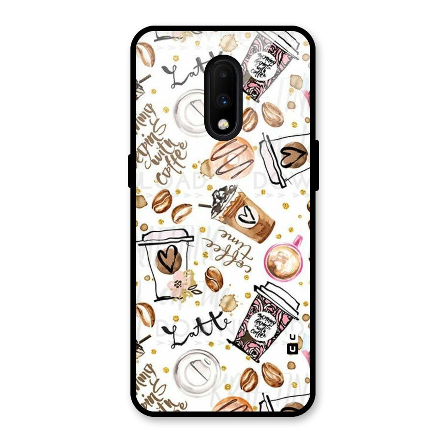 Cute Coffee Pattern Glass Back Case for OnePlus 7