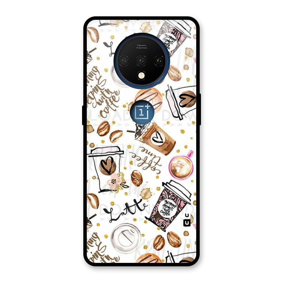 Cute Coffee Pattern Glass Back Case for OnePlus 7T