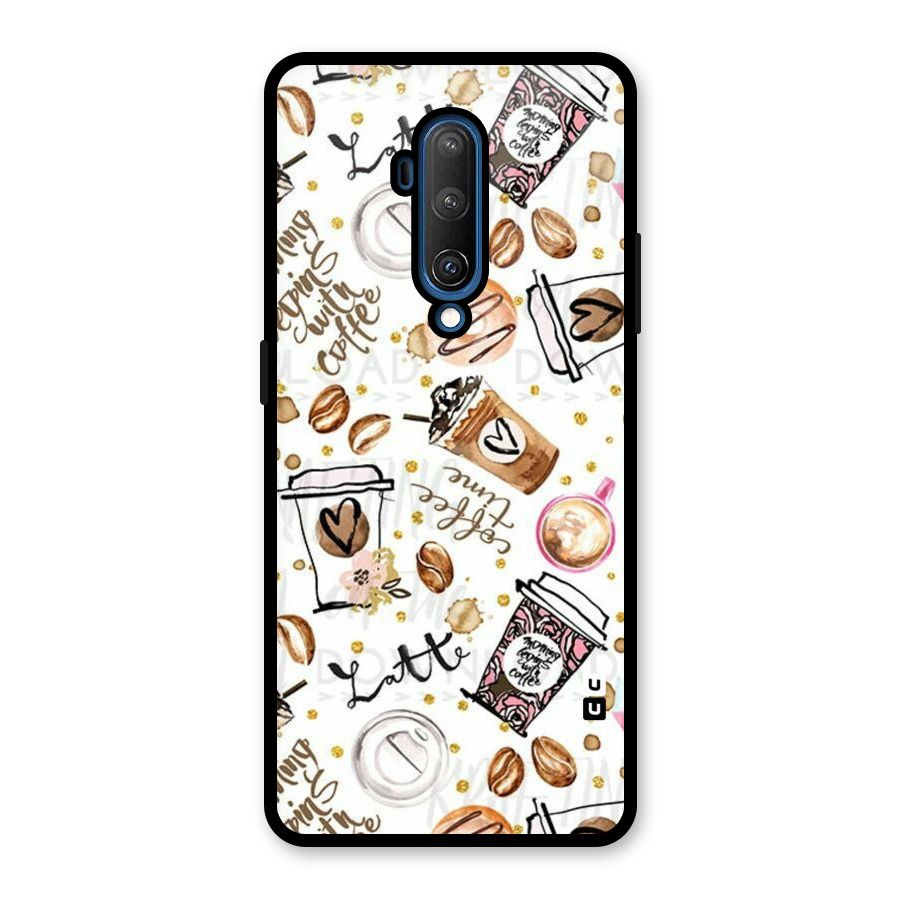 Cute Coffee Pattern Glass Back Case for OnePlus 7T Pro