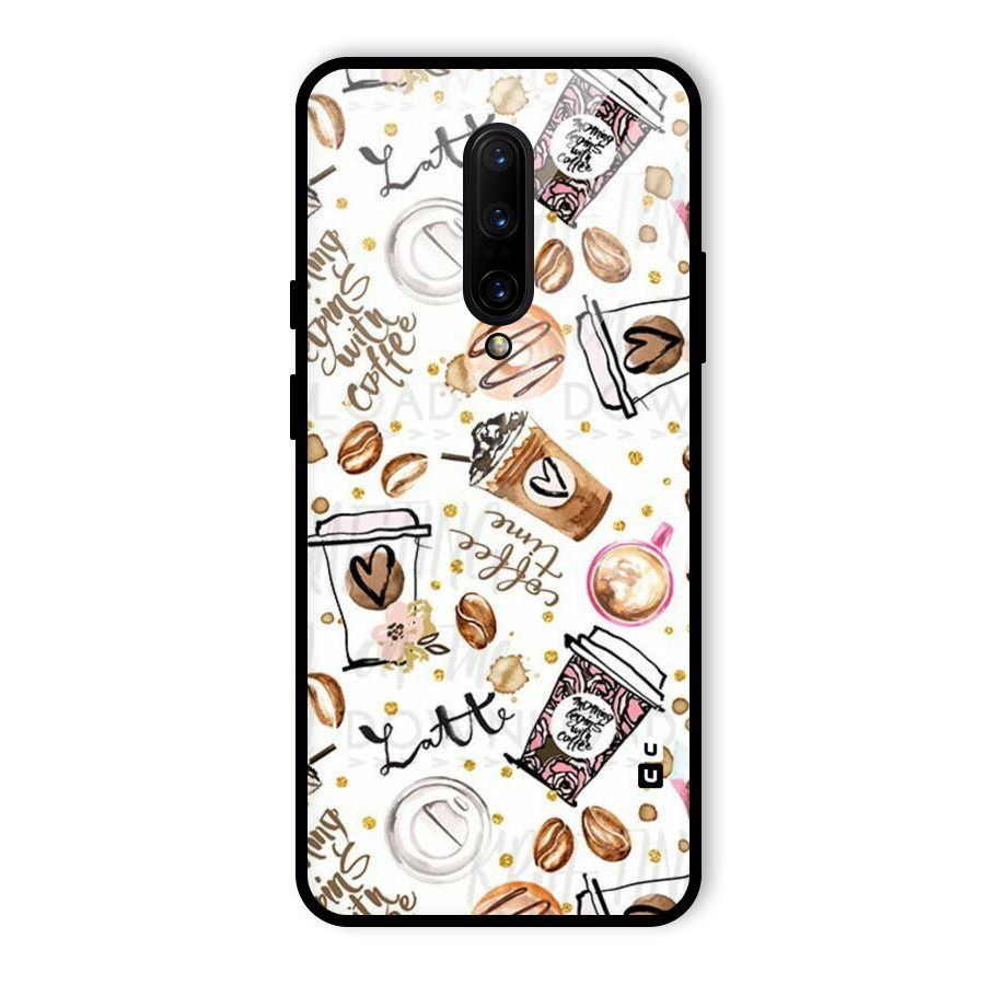 Cute Coffee Pattern Glass Back Case for OnePlus 7 Pro