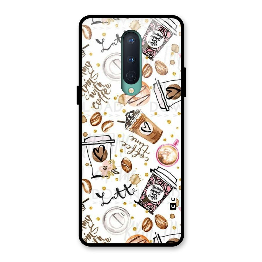 Cute Coffee Pattern Glass Back Case for OnePlus 8