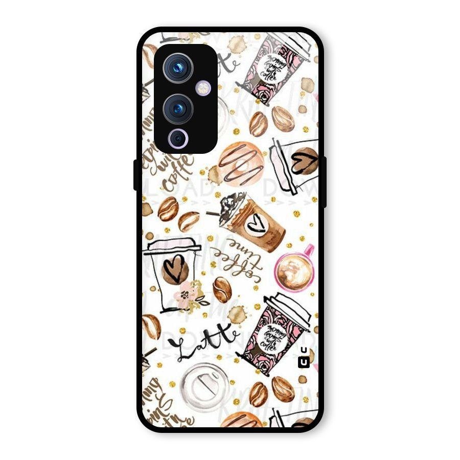 Cute Coffee Pattern Glass Back Case for OnePlus 9
