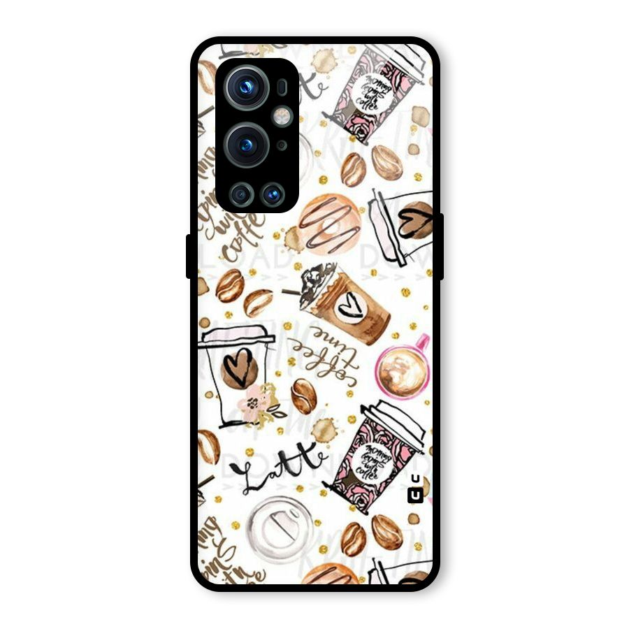 Cute Coffee Pattern Glass Back Case for OnePlus 9 Pro