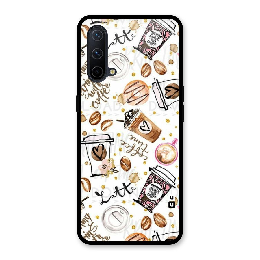 Cute Coffee Pattern Glass Back Case for OnePlus Nord CE 5G