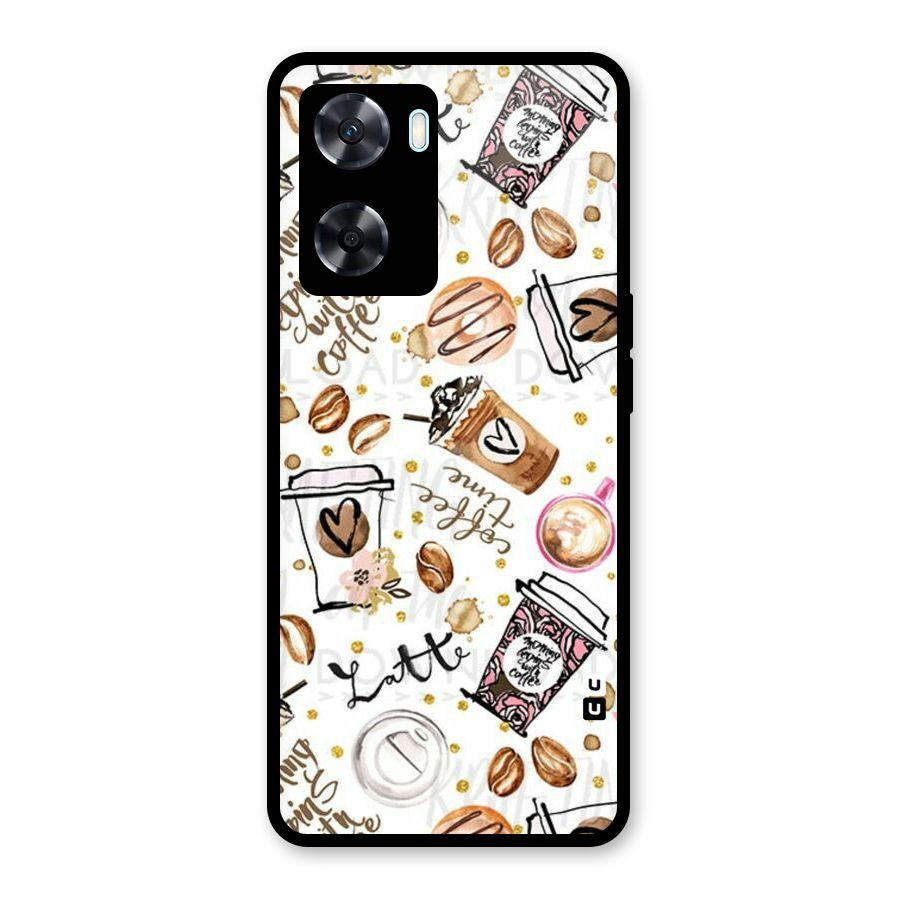 Cute Coffee Pattern Glass Back Case for Oppo A77
