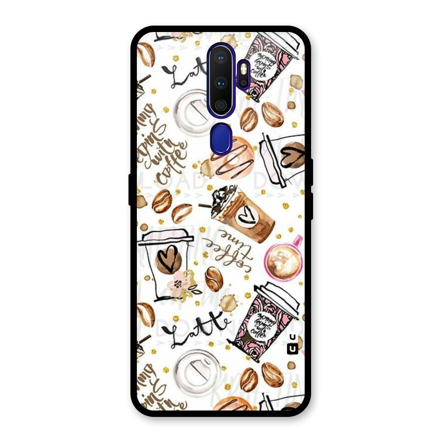 Cute Coffee Pattern Glass Back Case for Oppo A9 (2020)