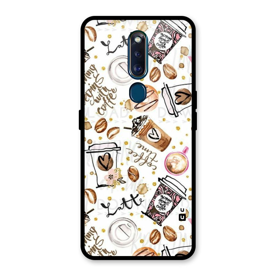 Cute Coffee Pattern Glass Back Case for Oppo F11 Pro