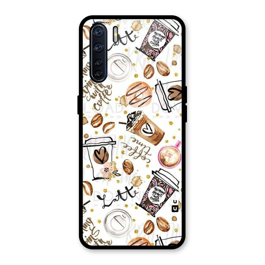 Cute Coffee Pattern Glass Back Case for Oppo F15