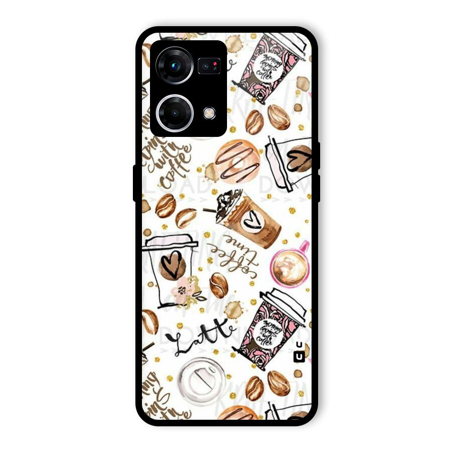 Cute Coffee Pattern Glass Back Case for Oppo F21 Pro 4G