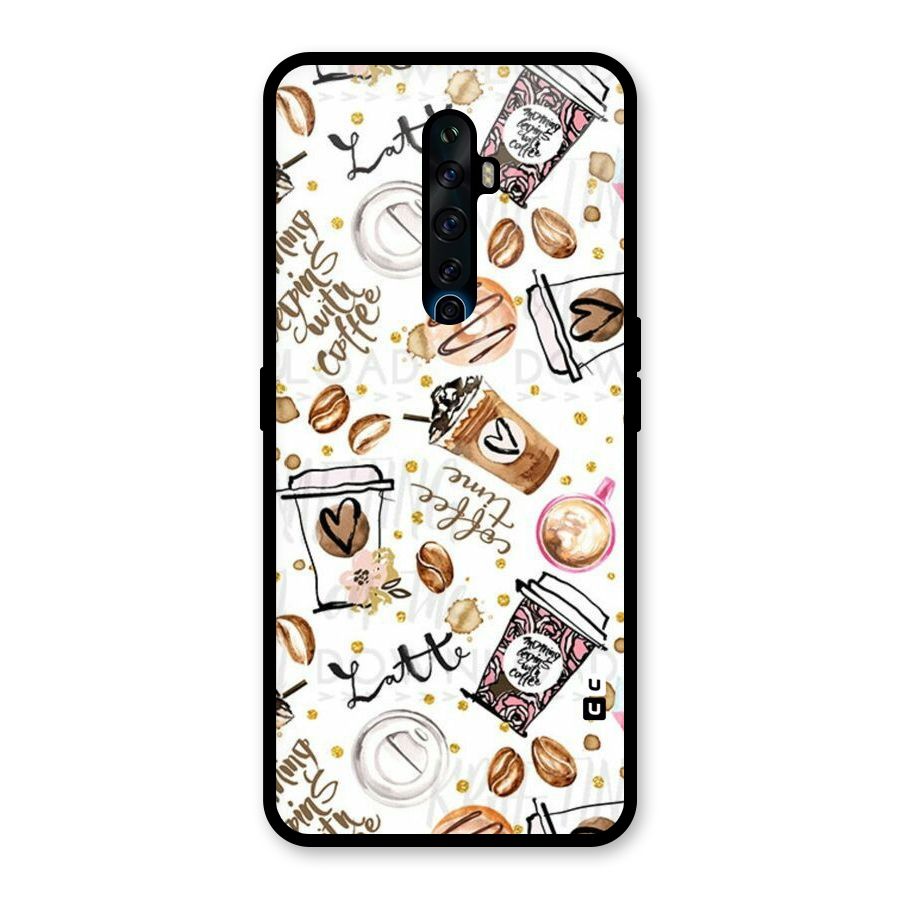 Cute Coffee Pattern Glass Back Case for Oppo Reno2 Z