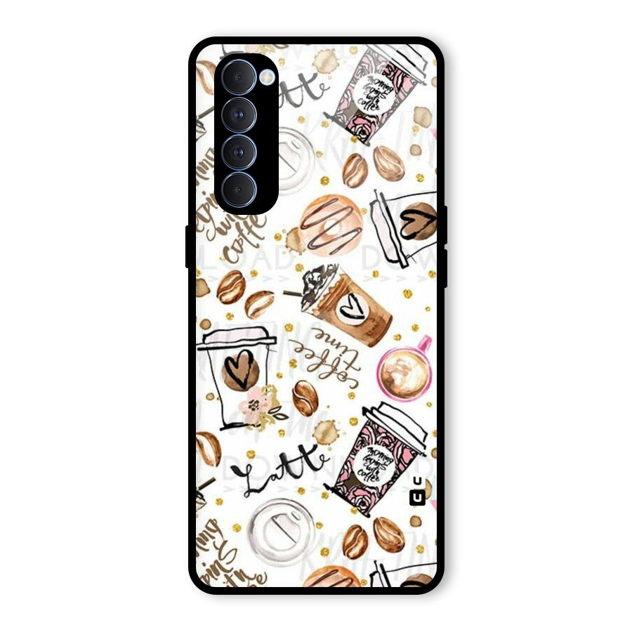 Cute Coffee Pattern Glass Back Case for Oppo Reno4 Pro